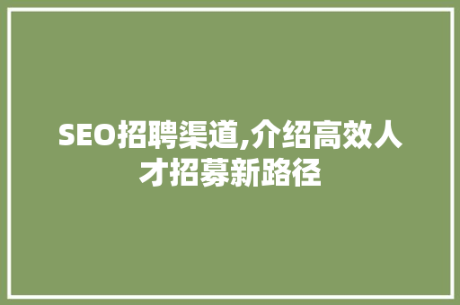 SEO招聘渠道,介绍高效人才招募新路径