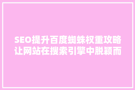 SEO提升百度蜘蛛权重攻略让网站在搜索引擎中脱颖而出