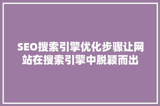 SEO搜索引擎优化步骤让网站在搜索引擎中脱颖而出