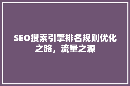 SEO搜索引擎排名规则优化之路，流量之源