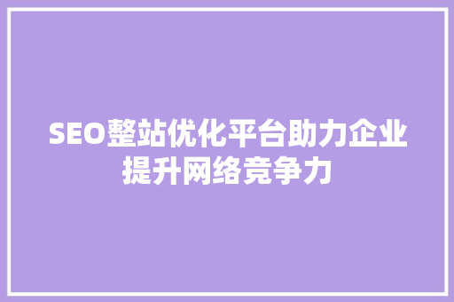 SEO整站优化平台助力企业提升网络竞争力