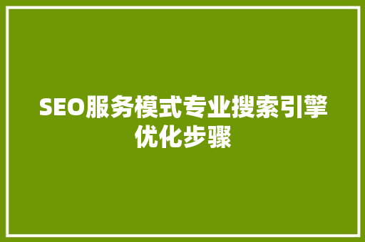 SEO服务模式专业搜索引擎优化步骤