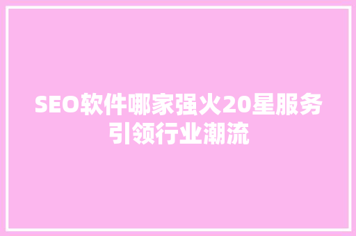 SEO软件哪家强火20星服务引领行业潮流