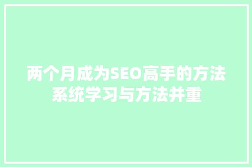 两个月成为SEO高手的方法系统学习与方法并重