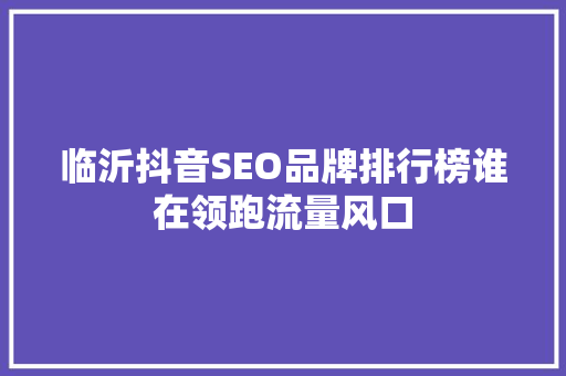 临沂抖音SEO品牌排行榜谁在领跑流量风口