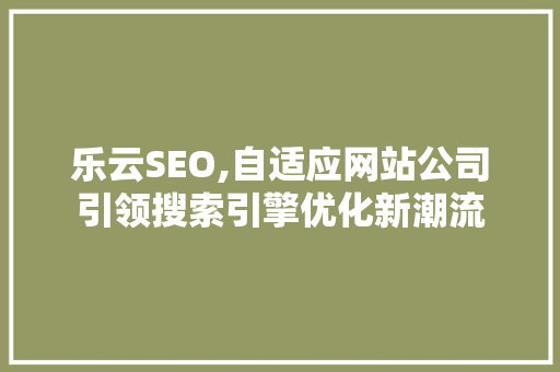 乐云SEO,自适应网站公司引领搜索引擎优化新潮流
