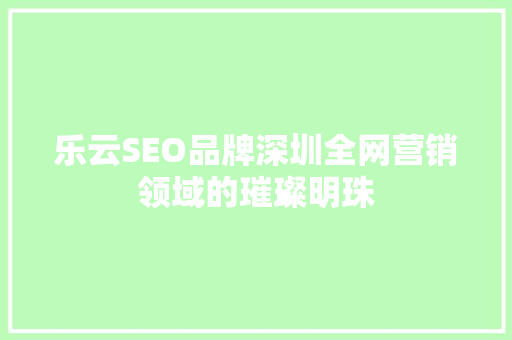乐云SEO品牌深圳全网营销领域的璀璨明珠