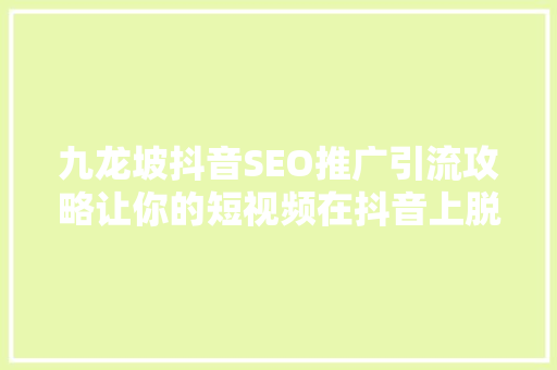 九龙坡抖音SEO推广引流攻略让你的短视频在抖音上脱颖而出