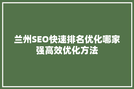 兰州SEO快速排名优化哪家强高效优化方法