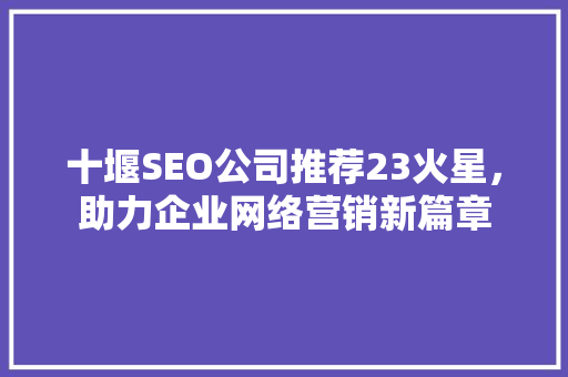 十堰SEO公司推荐23火星，助力企业网络营销新篇章