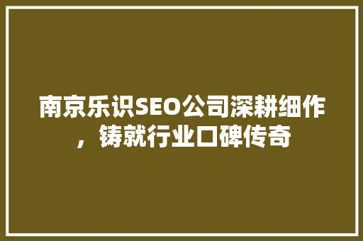 南京乐识SEO公司深耕细作，铸就行业口碑传奇