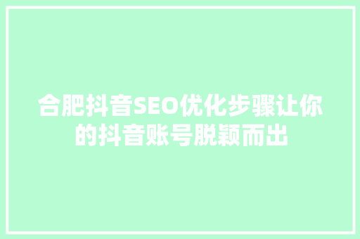 合肥抖音SEO优化步骤让你的抖音账号脱颖而出