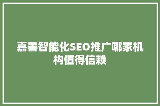 嘉善智能化SEO推广哪家机构值得信赖