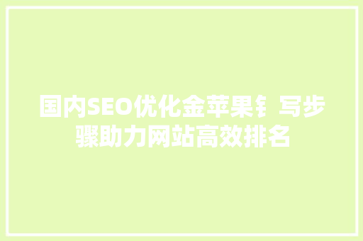 国内SEO优化金苹果钅写步骤助力网站高效排名