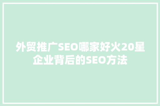 外贸推广SEO哪家好火20星企业背后的SEO方法