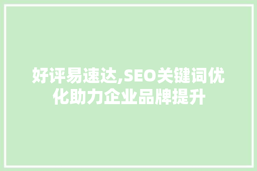 好评易速达,SEO关键词优化助力企业品牌提升