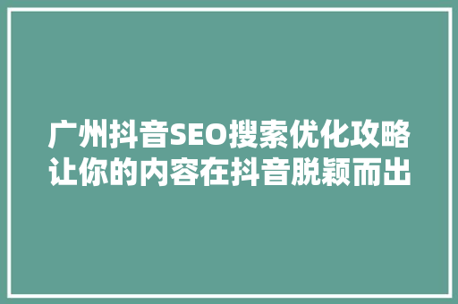 广州抖音SEO搜索优化攻略让你的内容在抖音脱颖而出