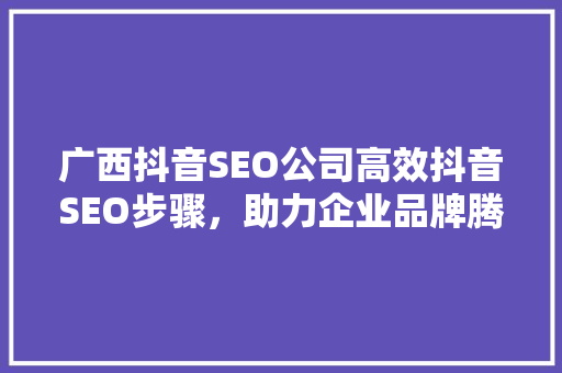 广西抖音SEO公司高效抖音SEO步骤，助力企业品牌腾飞