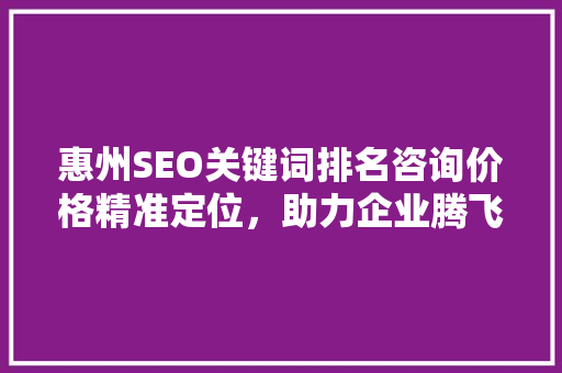 惠州SEO关键词排名咨询价格精准定位，助力企业腾飞