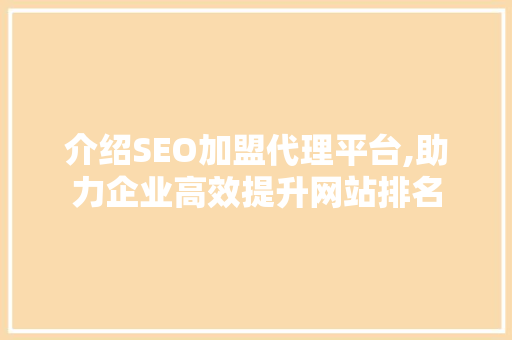 介绍SEO加盟代理平台,助力企业高效提升网站排名