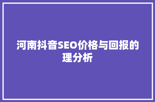 河南抖音SEO价格与回报的理分析