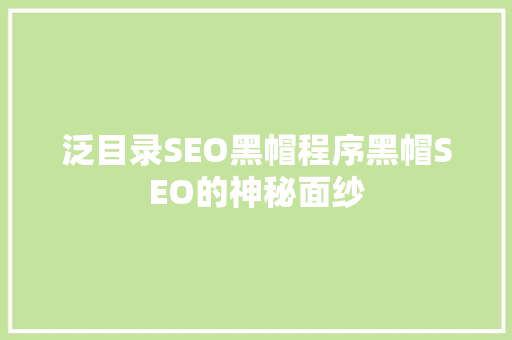 泛目录SEO黑帽程序黑帽SEO的神秘面纱