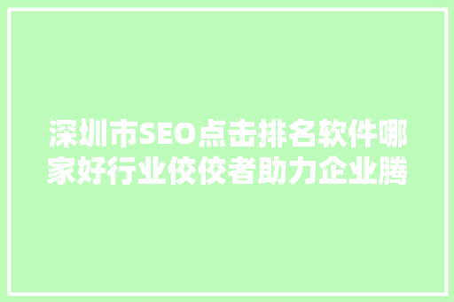 深圳市SEO点击排名软件哪家好行业佼佼者助力企业腾飞