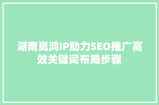 湖南岚鸿IP助力SEO推广高效关键词布局步骤