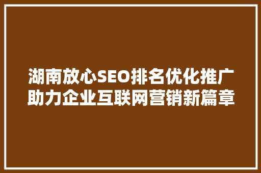 湖南放心SEO排名优化推广助力企业互联网营销新篇章