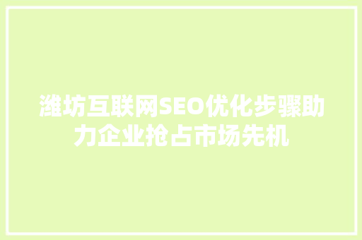 潍坊互联网SEO优化步骤助力企业抢占市场先机