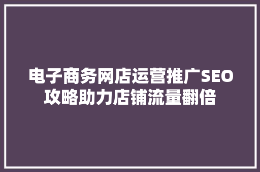 电子商务网店运营推广SEO攻略助力店铺流量翻倍