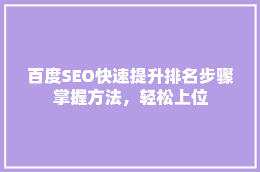 百度SEO快速提升排名步骤掌握方法，轻松上位