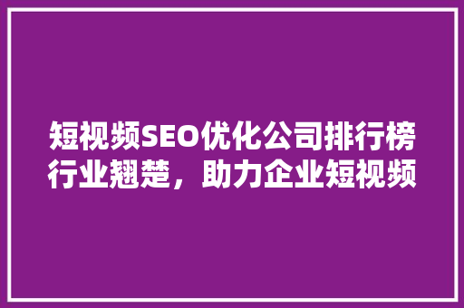 短视频SEO优化公司排行榜行业翘楚，助力企业短视频营销腾飞