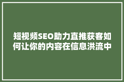短视频SEO助力直推获客如何让你的内容在信息洪流中脱颖而出
