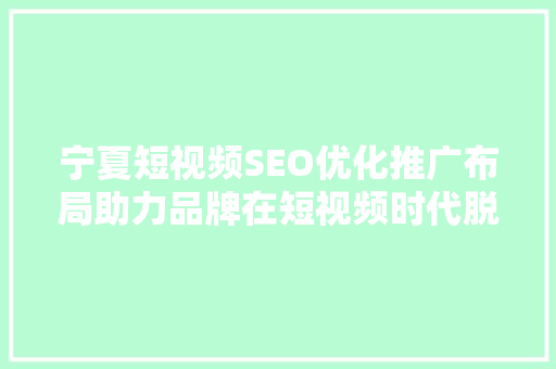 宁夏短视频SEO优化推广布局助力品牌在短视频时代脱颖而出