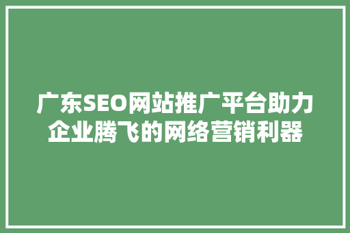 广东SEO网站推广平台助力企业腾飞的网络营销利器