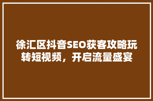 徐汇区抖音SEO获客攻略玩转短视频，开启流量盛宴