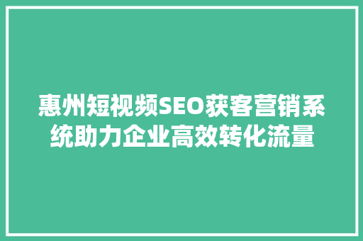 惠州短视频SEO获客营销系统助力企业高效转化流量