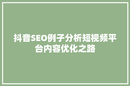 抖音SEO例子分析短视频平台内容优化之路