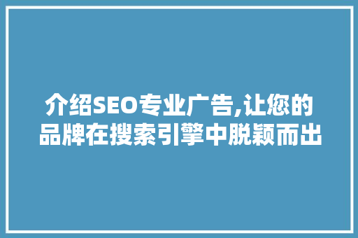 介绍SEO专业广告,让您的品牌在搜索引擎中脱颖而出