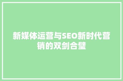 新媒体运营与SEO新时代营销的双剑合璧