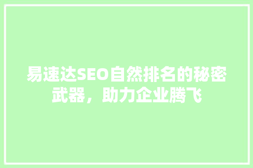 易速达SEO自然排名的秘密武器，助力企业腾飞
