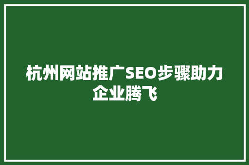杭州网站推广SEO步骤助力企业腾飞
