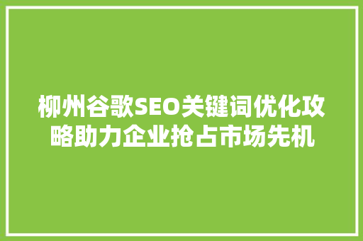 柳州谷歌SEO关键词优化攻略助力企业抢占市场先机