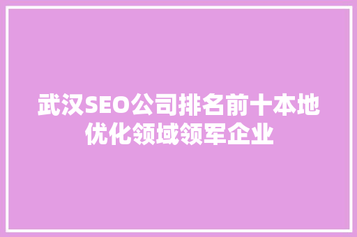 武汉SEO公司排名前十本地优化领域领军企业