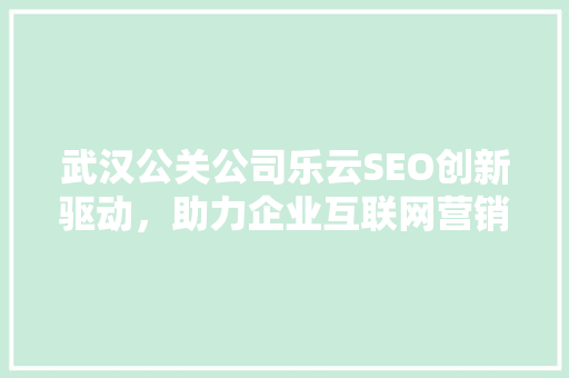 武汉公关公司乐云SEO创新驱动，助力企业互联网营销新篇章