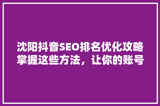 沈阳抖音SEO排名优化攻略掌握这些方法，让你的账号脱颖而出