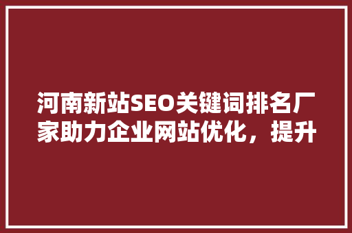 河南新站SEO关键词排名厂家助力企业网站优化，提升品牌影响力