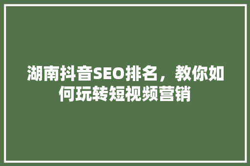 湖南抖音SEO排名，教你如何玩转短视频营销