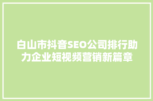 白山市抖音SEO公司排行助力企业短视频营销新篇章
